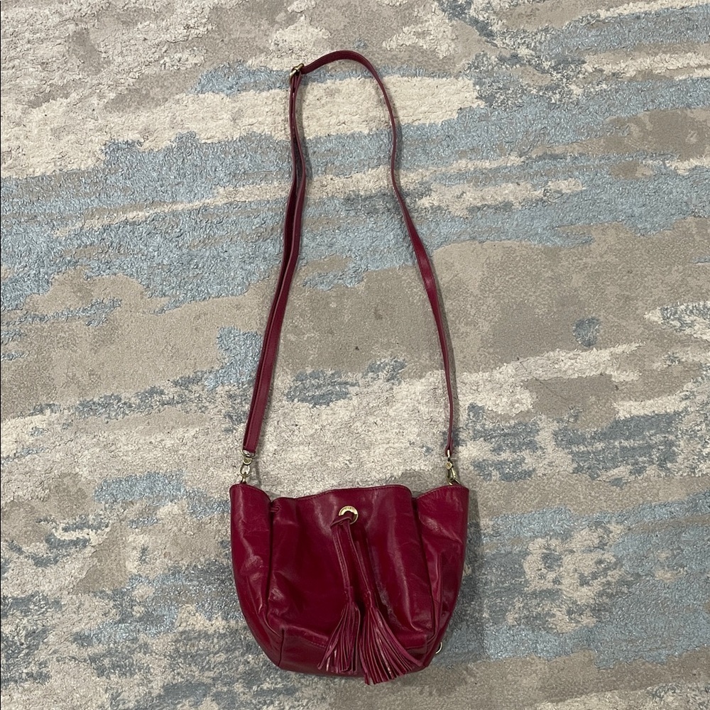 Hobo Puck Convertible Cherry Red Leather Bucket Bag Crossbody/Backpack